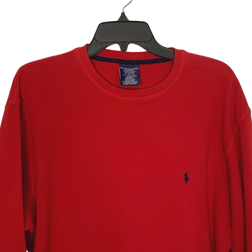 Polo Ralph Lauren 2XL Thermal Shirt Red Waffle Knit Long Sleeve Sleepwear Logo